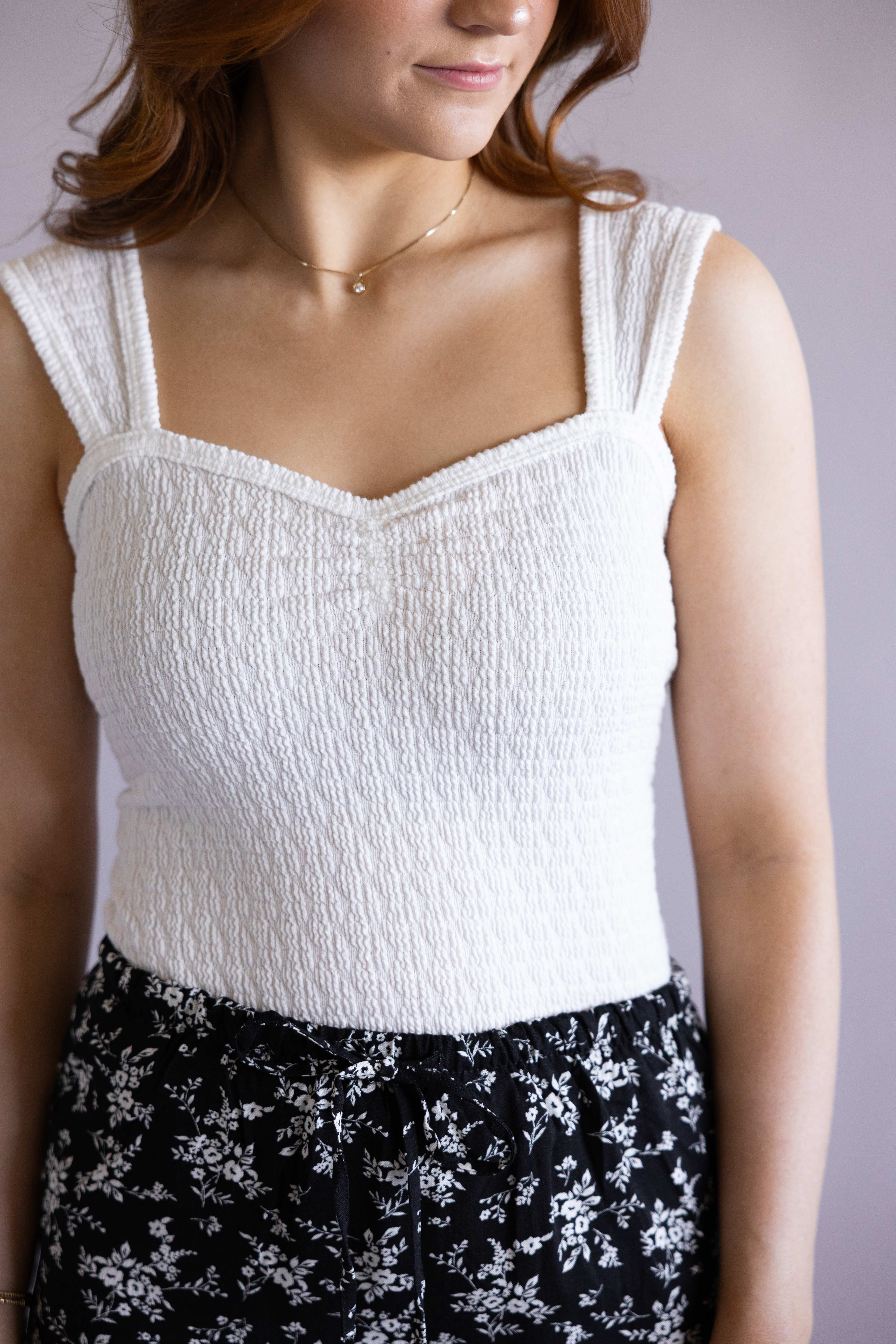 Ruched Tank Top for Women in White | MTL736-RSQ-OFFWHITE