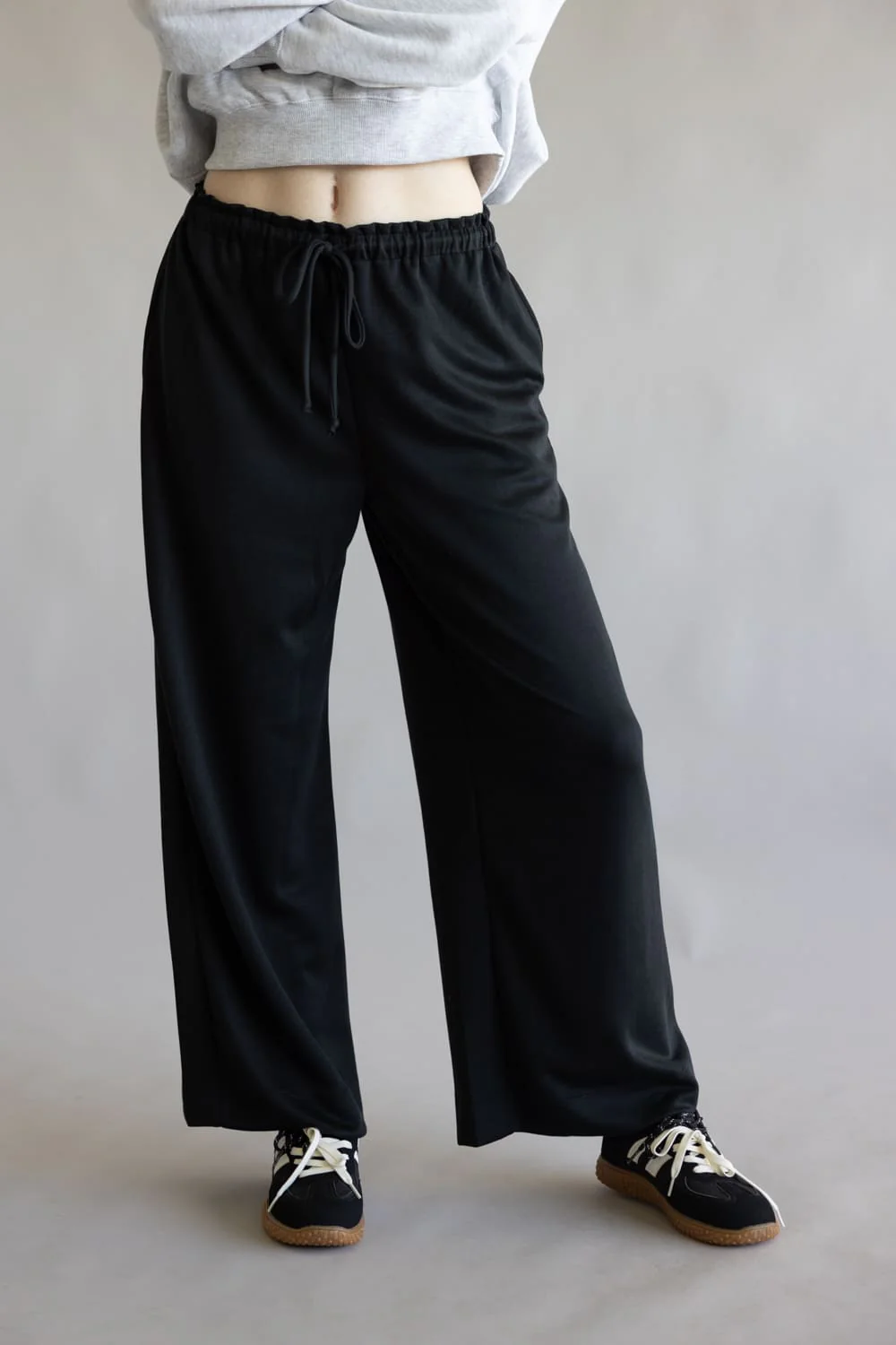 Ruffle Waist Modal Wide Leg Pants for Women in Black | VJP700007-BLACK
