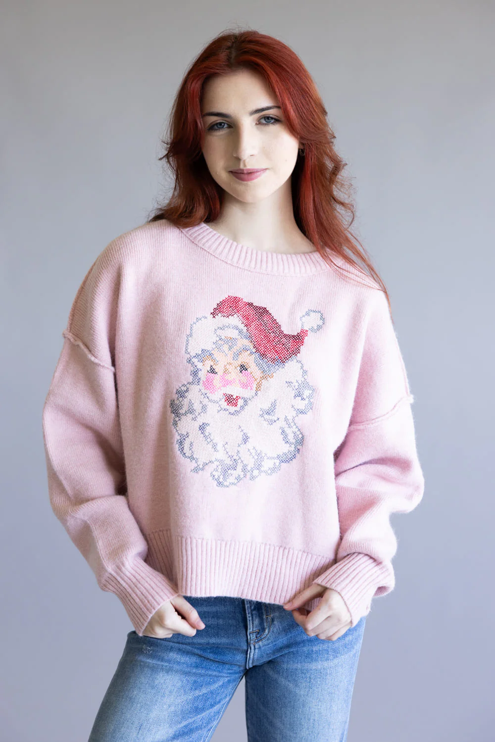 Santa Embroidered Sweatshirt for Women in Pink | IKT300363-01-PINK