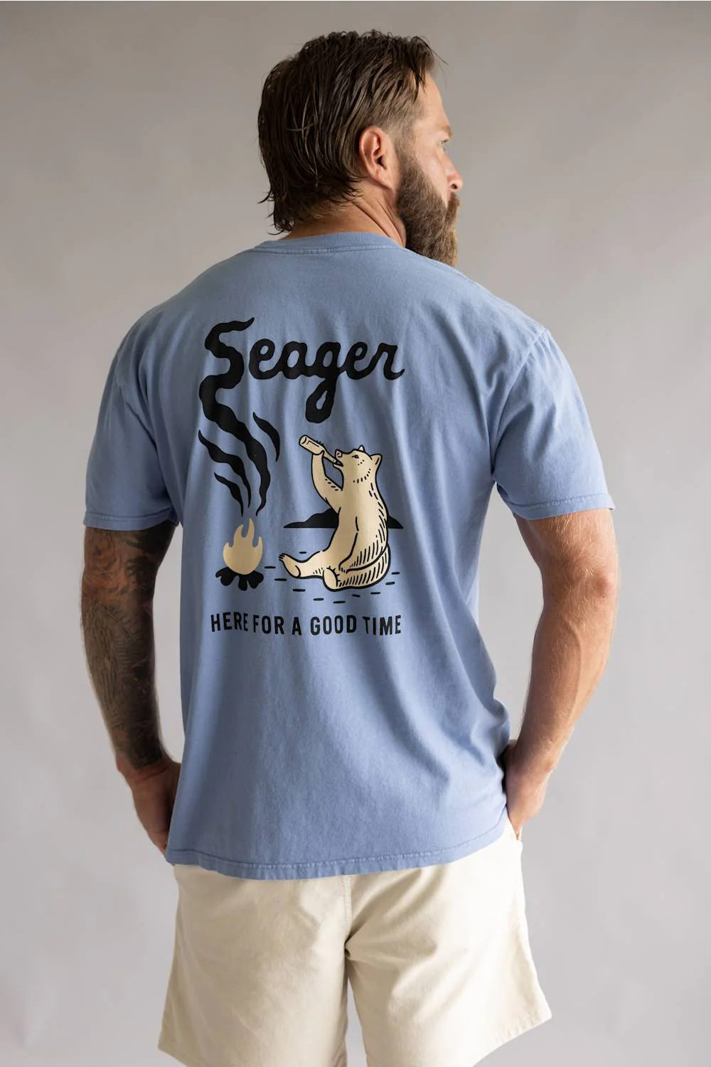 Seager Smokey T-Shirt for Men in Faded Denim | MTSU26SMOBLU BLUE