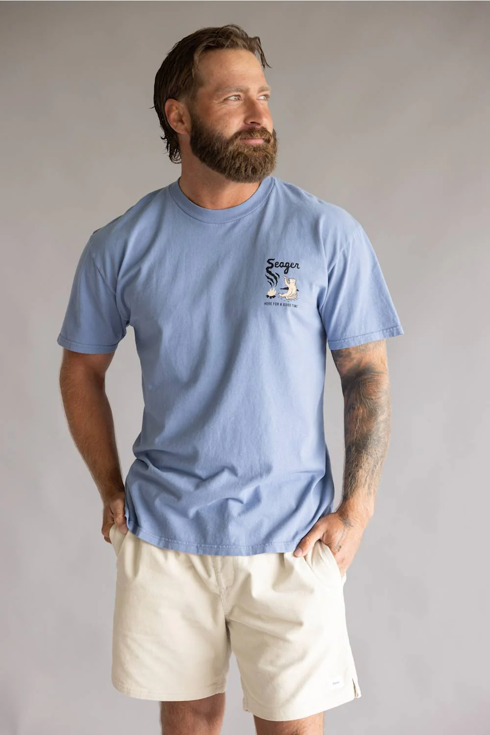 Seager Smokey T-Shirt for Men in Faded Denim | MTSU26SMOBLU BLUE - Image 2