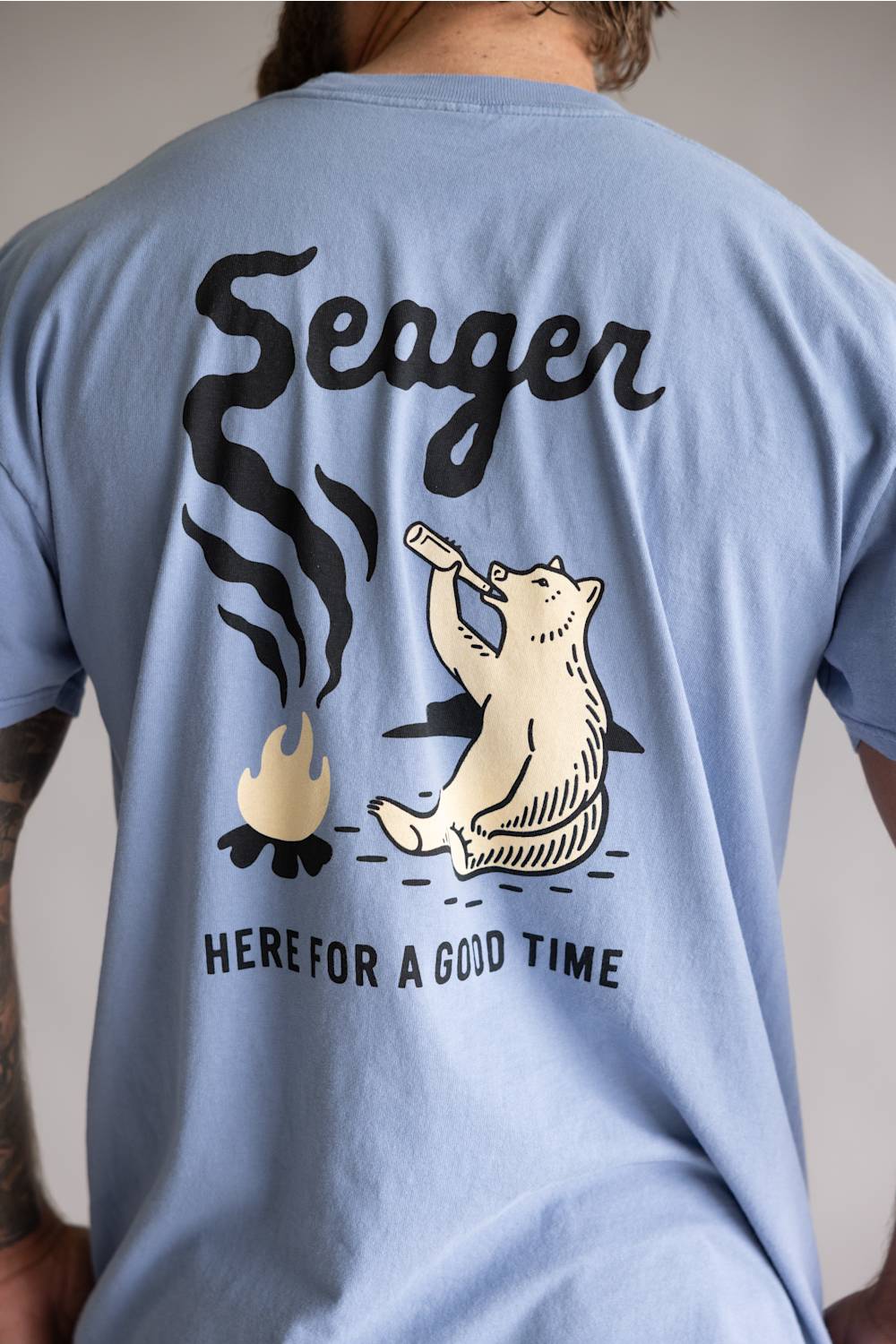 Seager Smokey T-Shirt for Men in Faded Denim | MTSU26SMOBLU BLUE - Image 3