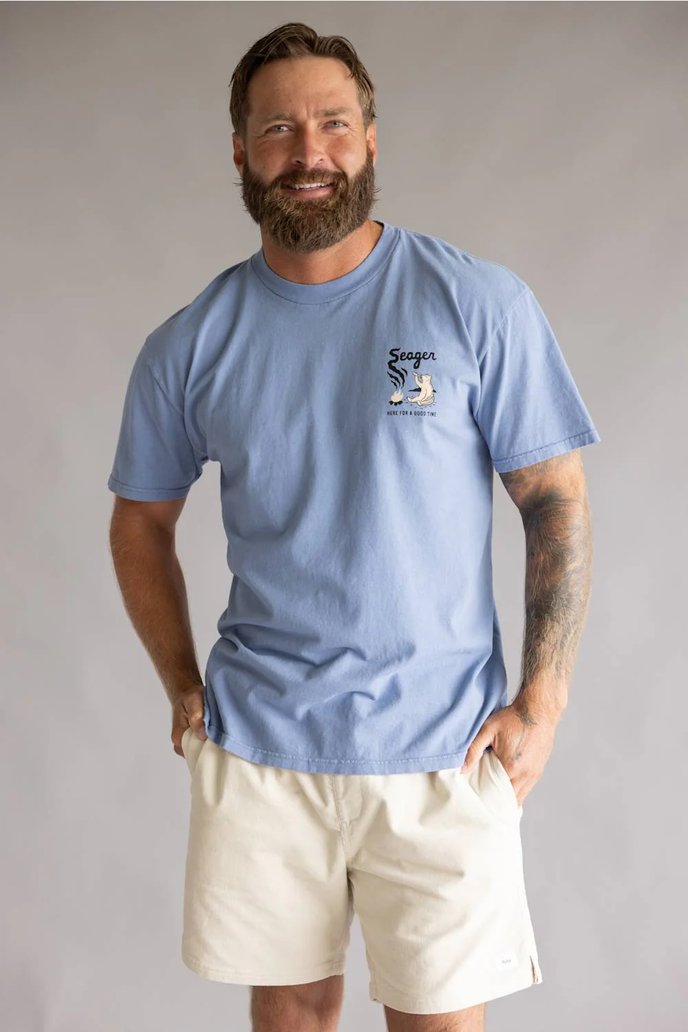 Seager Smokey T-Shirt for Men in Faded Denim | MTSU26SMOBLU BLUE - Image 4