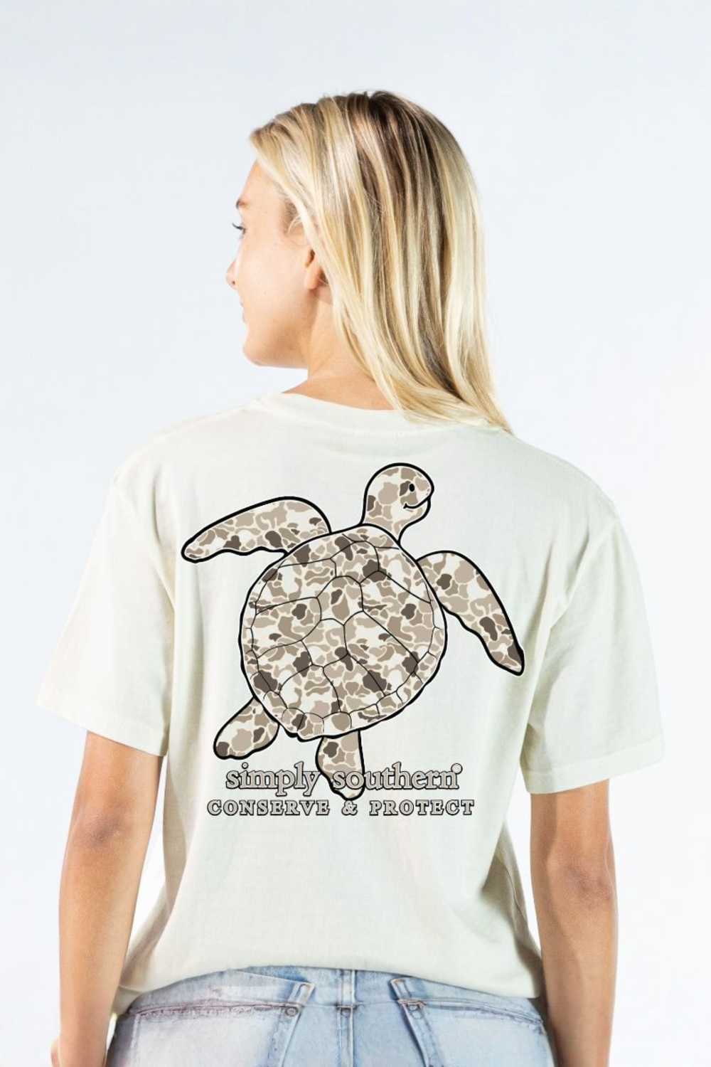 Simply Southern Camo Turtle Tracking T-Shirt for Women in Dust | SS-TRACKT1-DKCAMO-DUST