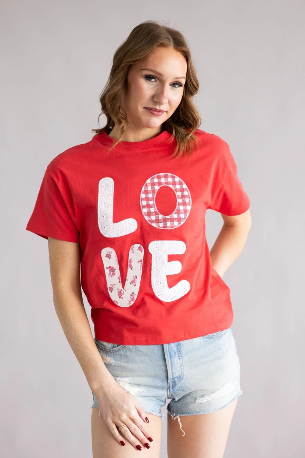 Simply Southern Love Patch T-Shirt for Women in Red | PP-0126-TEE-LOVE-PATCH