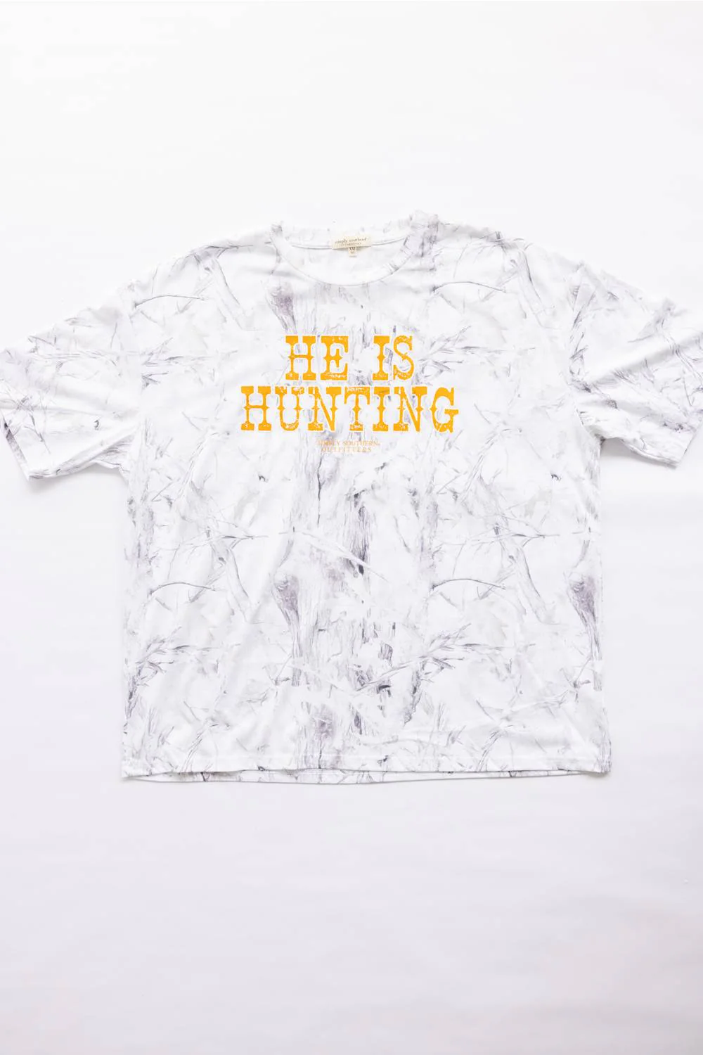 Simply Southern Plus Size He Is Hunting T-Shirt for Women in White Camo | EXT-SS-HEIS-CAMOWHT
