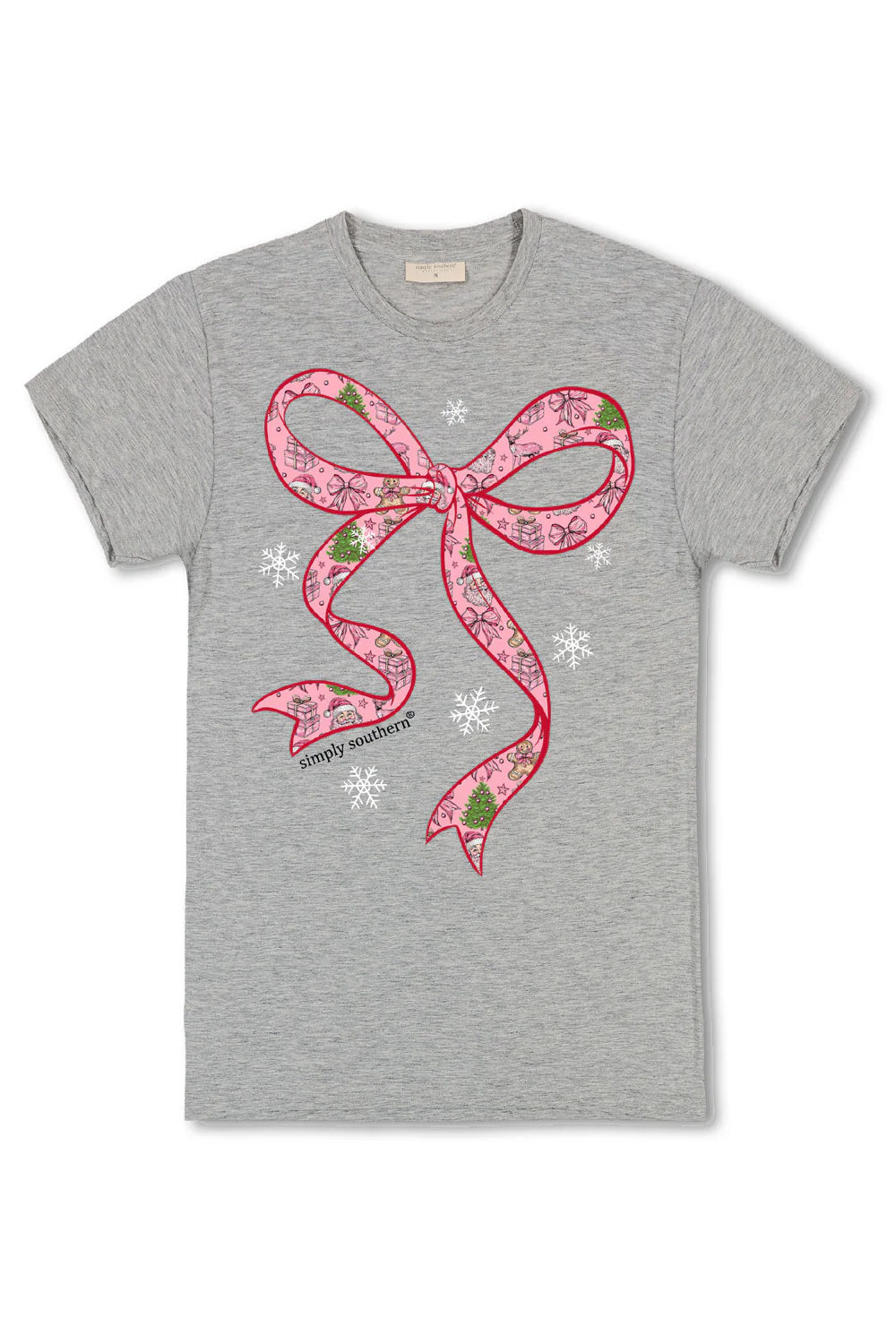 Simply Southern Plus Size Holiday Bow T-Shirt for Women in Gray | EXT-SS-SANTABOW-STORMHTHR