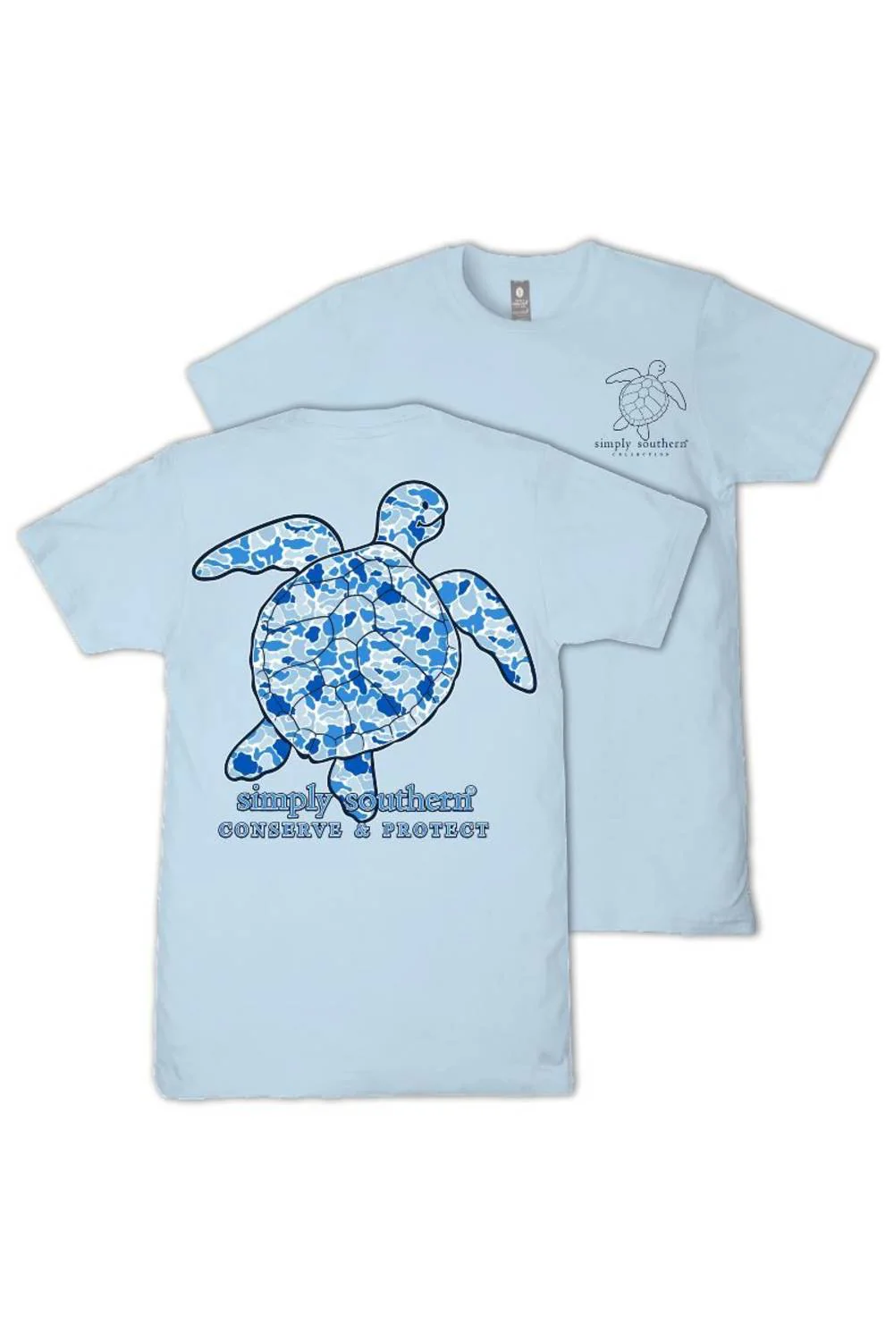 Simply Southern Plus Size Camo Turtle Tracking T-Shirt for Women in Ice Blue | EXT-SS-TRACKT3-BLUCAMO-ICE