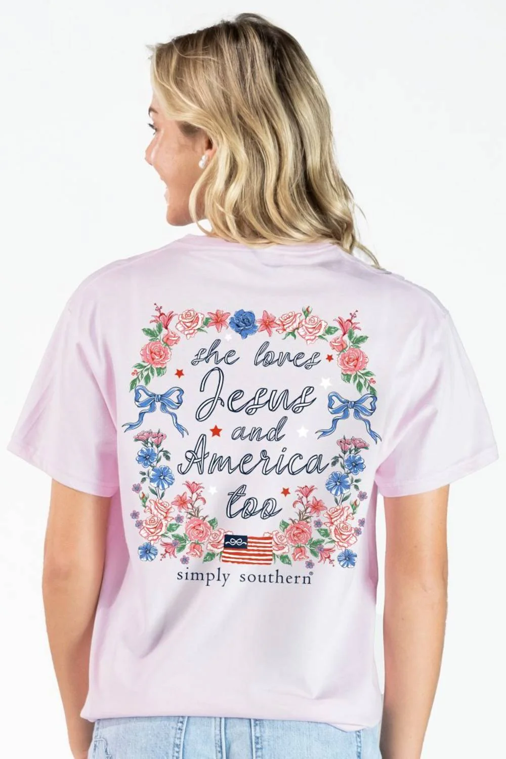 Simply Southern She Loves Jesus T-Shirt for Women in Peony Pink | SS-JESUS-PEONY