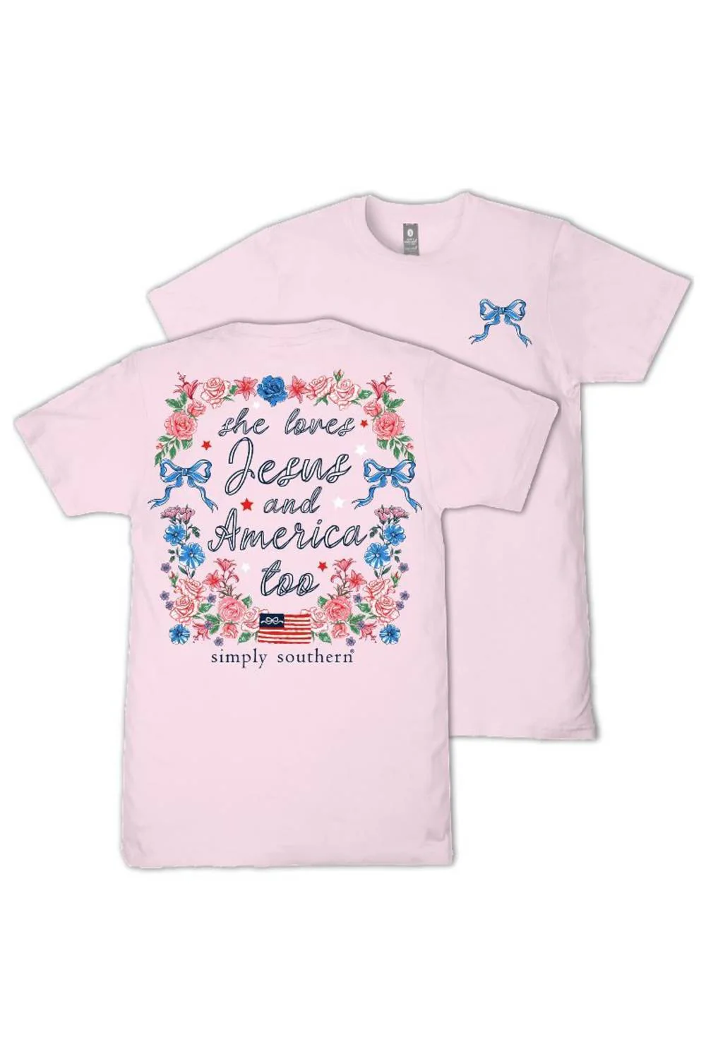 Simply Southern She Loves Jesus T-Shirt for Women in Peony Pink | SS-JESUS-PEONY - Image 3