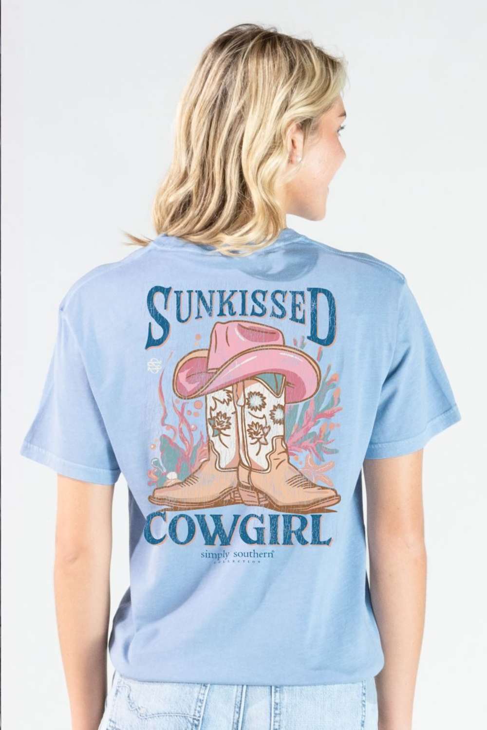 Simply Southern Sunkissed Cowgirl Mineral Wash T-Shirt for Women in Faded Blue | MINWASH-SUNKISSCG-FDBLU