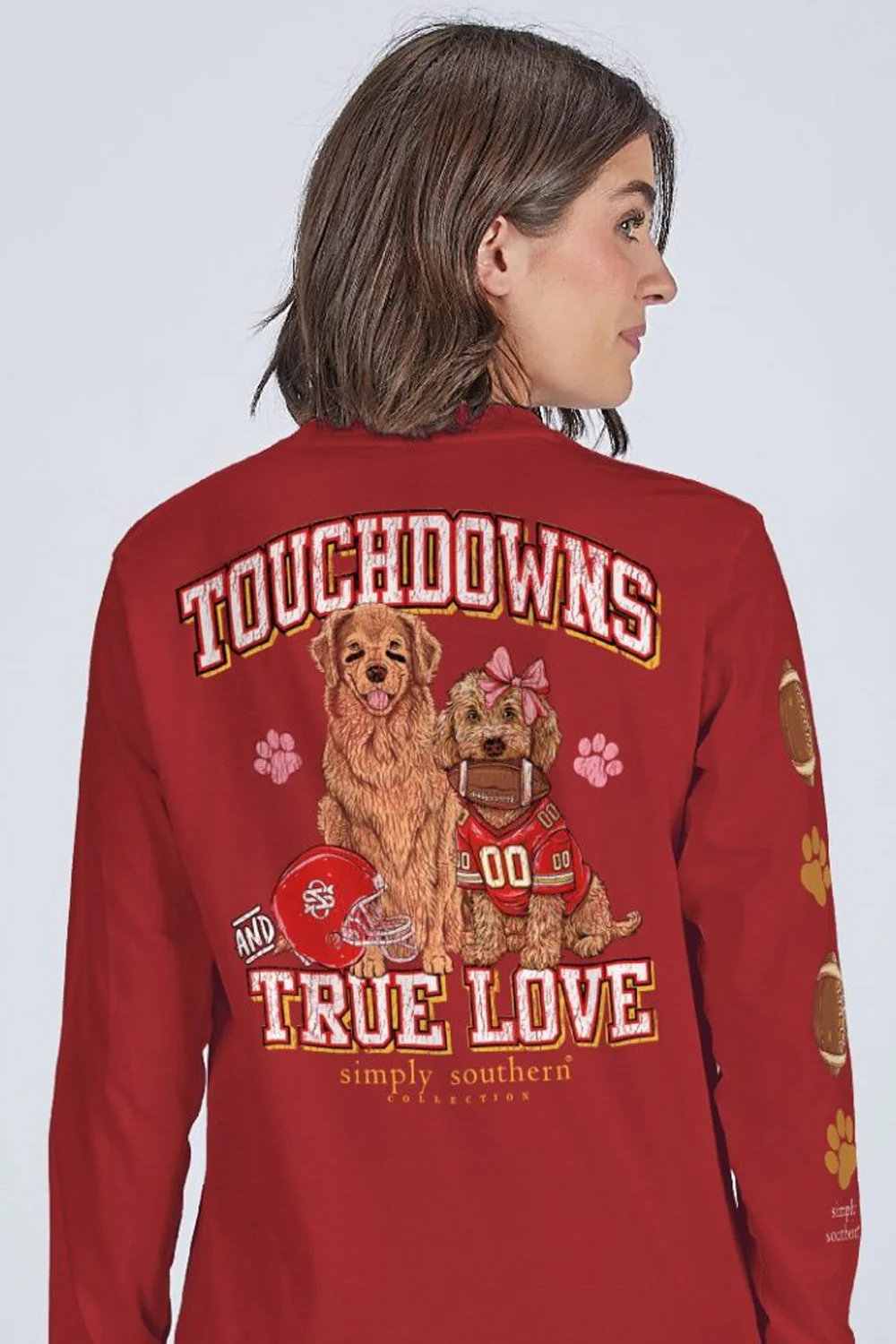 Simply Southern Touchdowns and Love Long Sleeve T-Shirt for Women in Red | LS-TOUCHDOWN-CARMINE