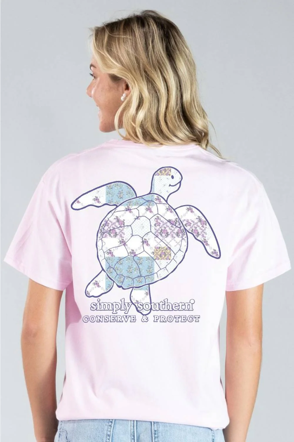 Simply Southern Turtle Tracking T-Shirt for Women in Peony | SS-TRACKT5-PATCH-PEONY