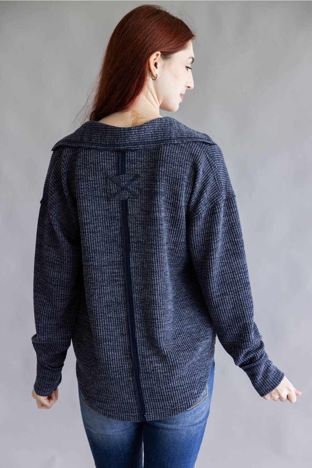 Simply Southern V-Neck Collar Top for Women in Dusk Blue | GLIKS-TOP-KNT-VNCK-DUSK - Image 3