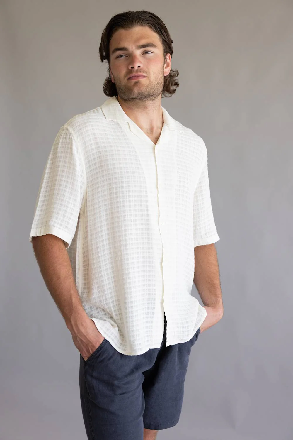 Industrie Siracusa Button Up Shirt for Men in Egg Shell | MTS39823SS-DUCKEGG