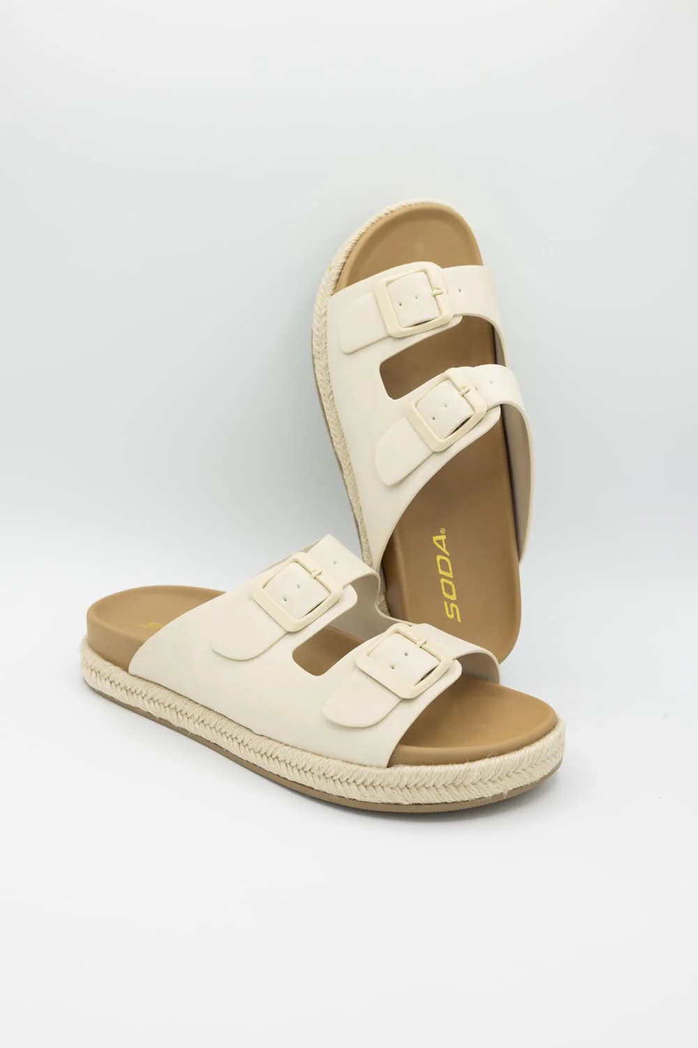 Soda Hertha Two Buckle Platform Sandals in Beige | HERTHA-S BEIGE