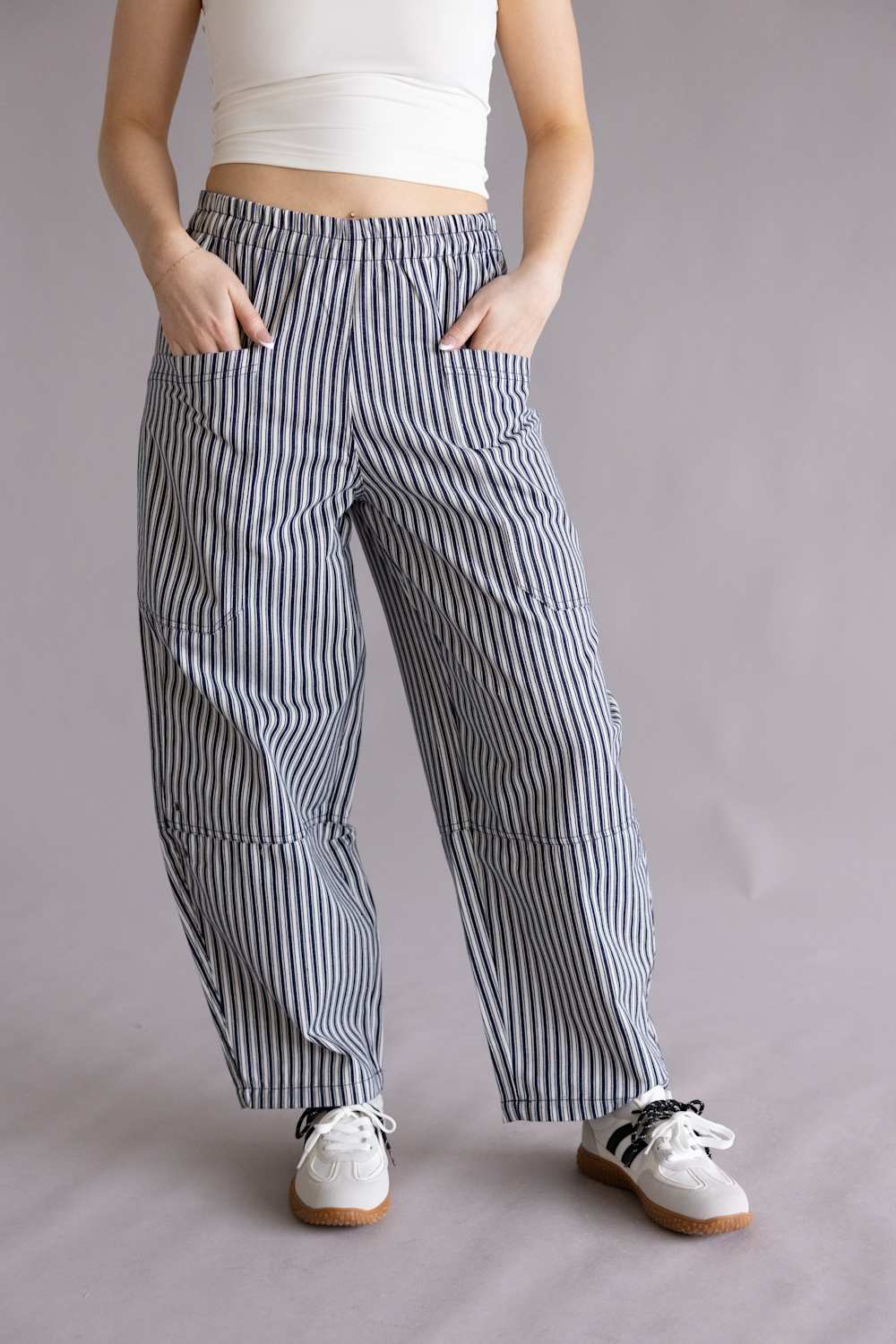 Stripe Barrel Pants for Women in Navy | J6SP1010-NAVY