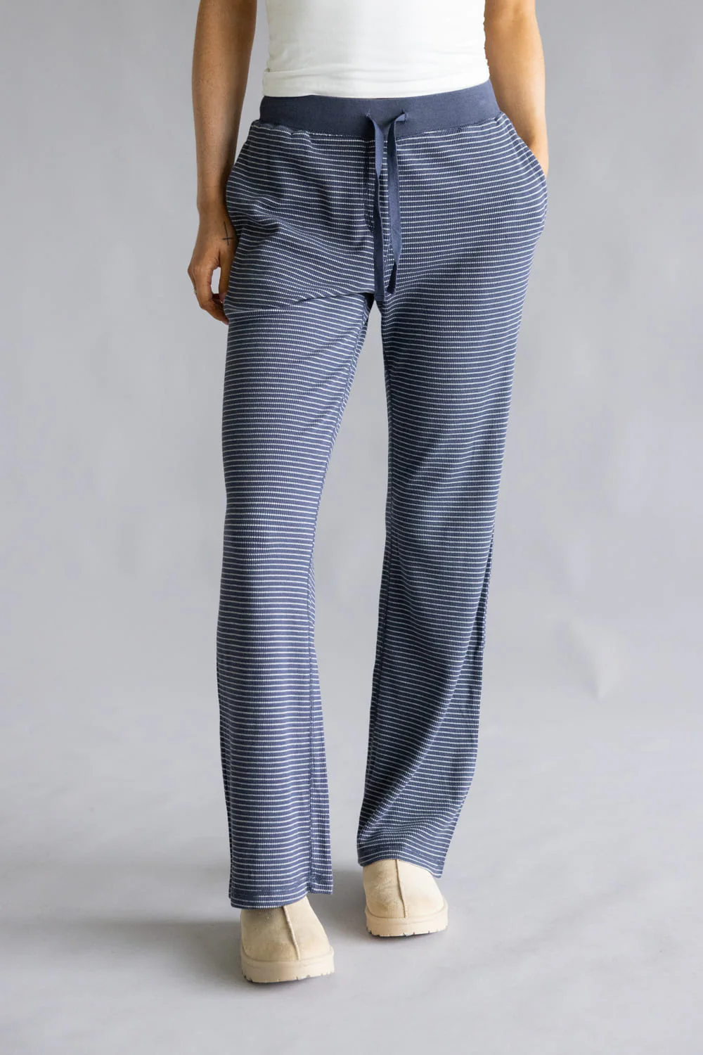 Stripe Thermal Lounge Pants for Women in Charcoal Blue | 42758-CHARCOALBLUE
