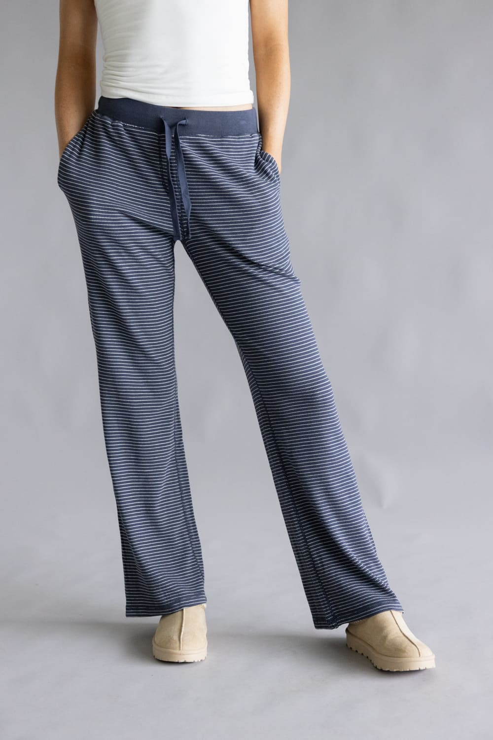 Stripe Thermal Lounge Pants for Women in Charcoal Blue | 42758-CHARCOALBLUE - Image 2