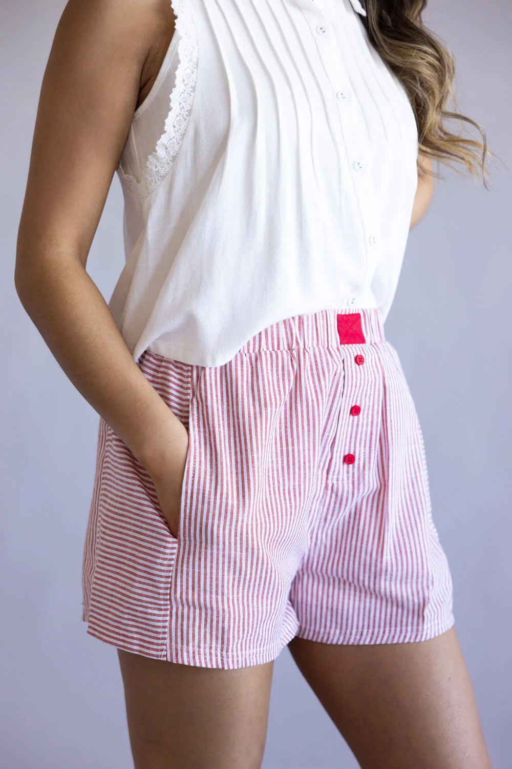 Striped Boxer Shorts for Women in Red | NP70735-RED - Image 3