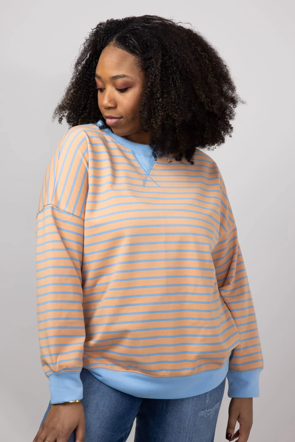 Striped French Terry Relaxed Sweatshirt for Women