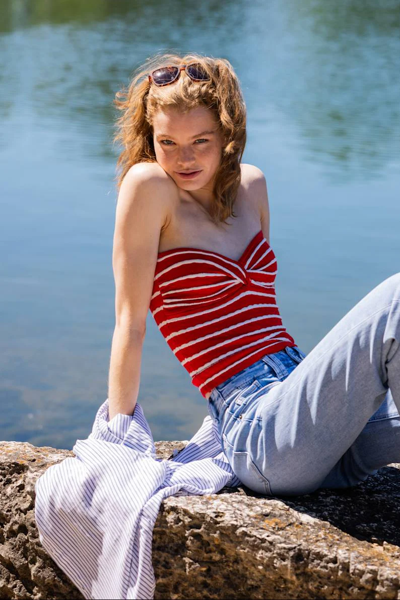Striped Twist Front Tube Top for Women - Image 2