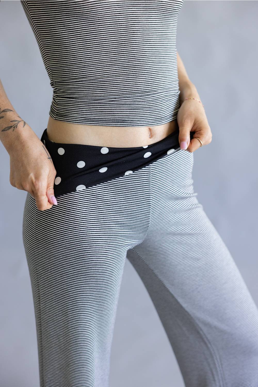 Stripes & Polka Dots Matching Set for Women in Black/Off White | BS412-3-BLACKOFFWHITE - Image 3