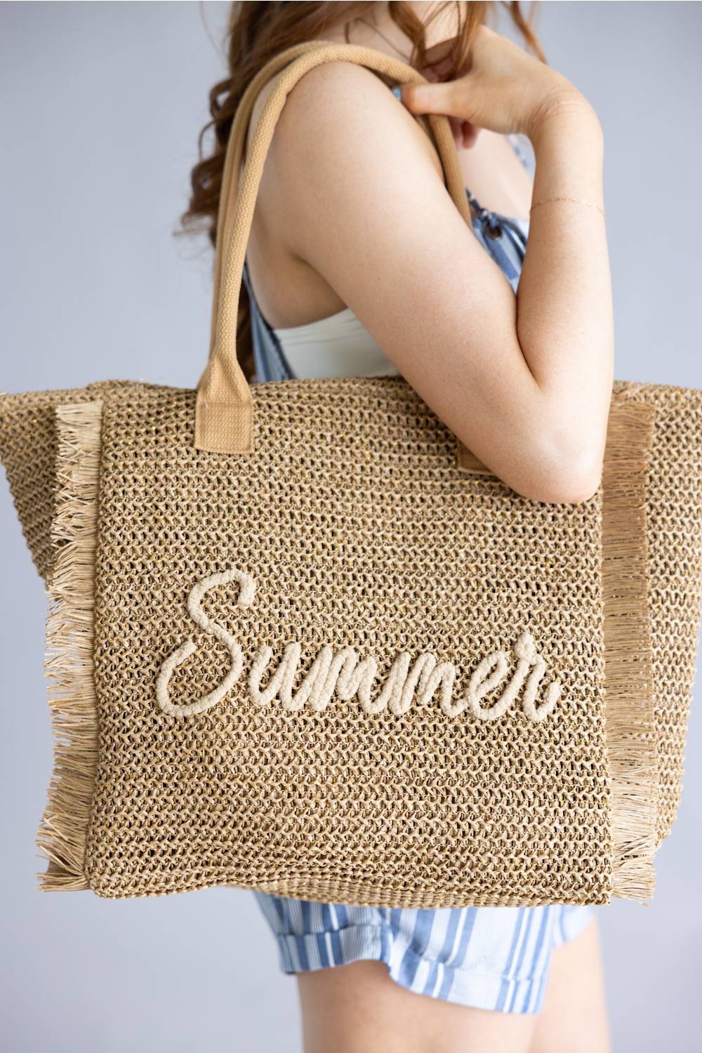 Summer Rope Straw Tote Bag in Tan | TB0326-TAN - Image 3