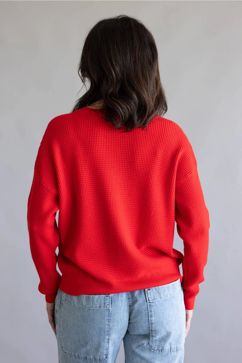 Tea n Rose Drop Shoulder Waffle Sweater for Women in Scarlet | IWS48258-SCA - Image 4