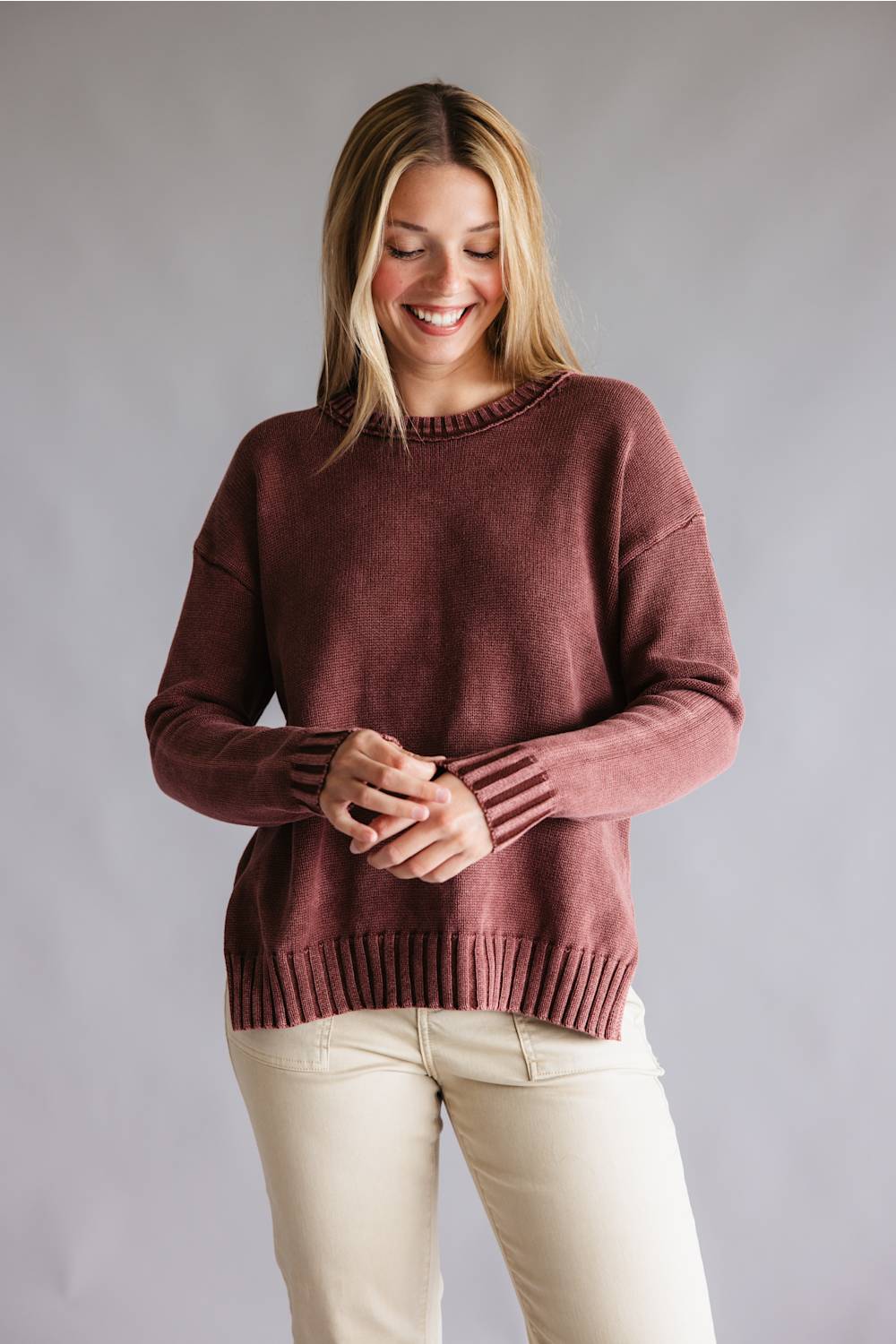 Tea n Rose Mineral Wash Sweater for Women in Cocoa | IW49263-COC - Image 4