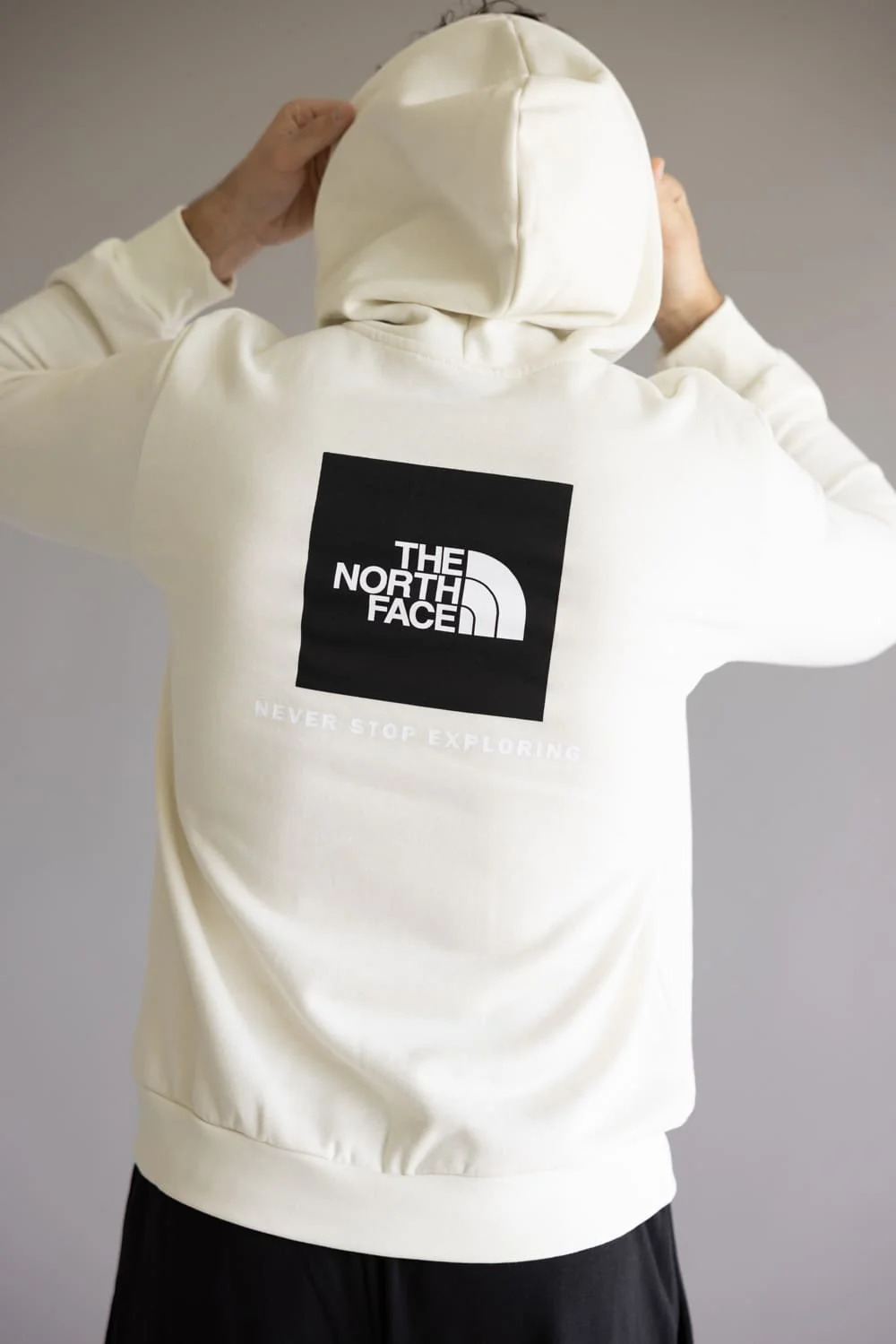The North Face Evolution Box Logo Hoodie for Men in White Dune | NF0A8CWP-QLI