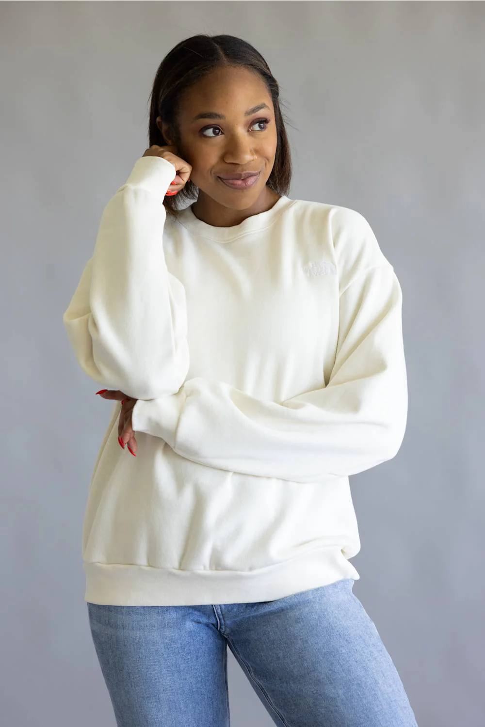 The North Face Oversized Simple Dome Fleece Sweatshirt for Women in White Dune | NF0A8FKT-QLI - Image 3