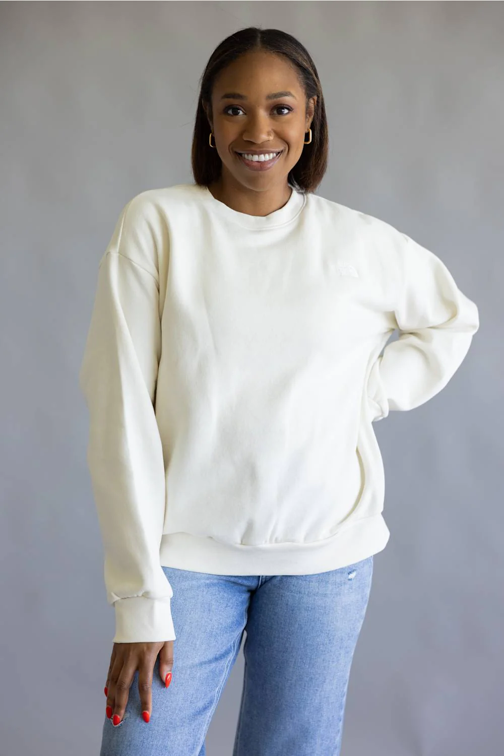 The North Face Oversized Simple Dome Fleece Sweatshirt for Women in White Dune | NF0A8FKT-QLI - Image 5