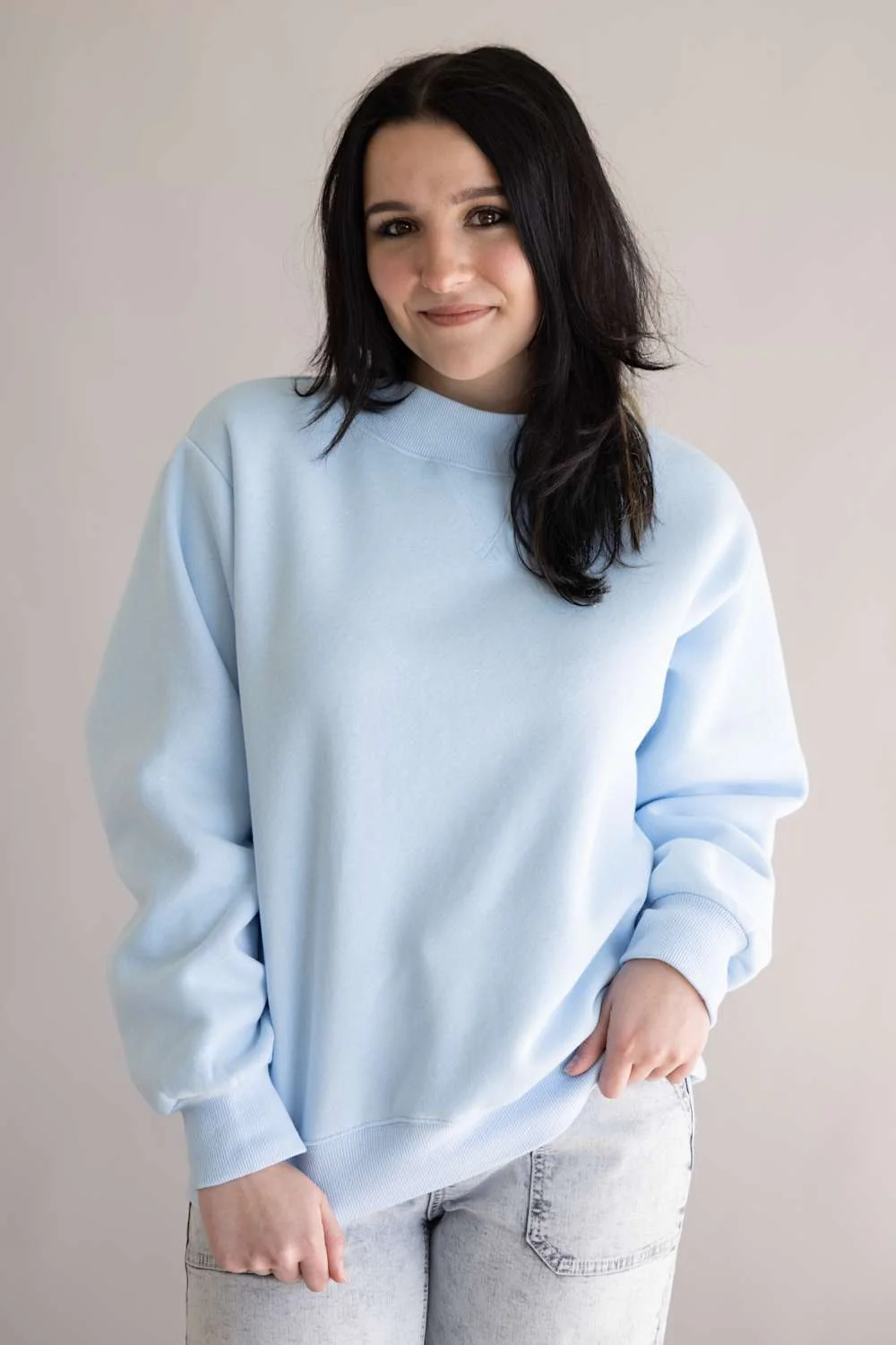 Things Between Mock Neck Pullover for Women in Baby Blue | TBT14112-G-BBLU - Image 4