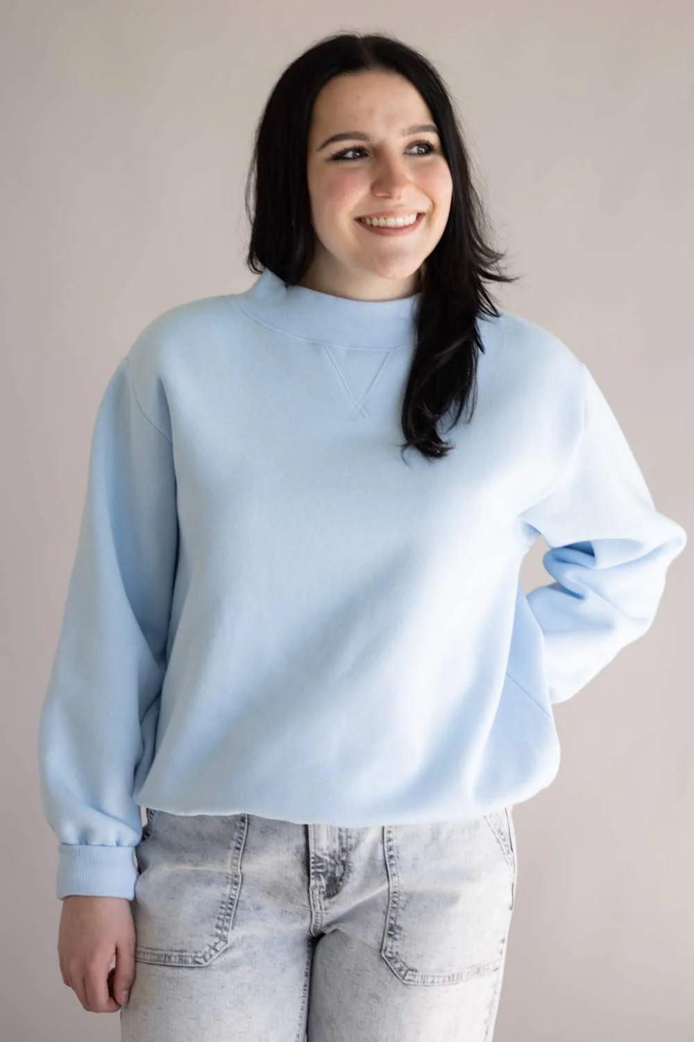 Things Between Mock Neck Pullover for Women in Baby Blue | TBT14112-G-BBLU - Image 5