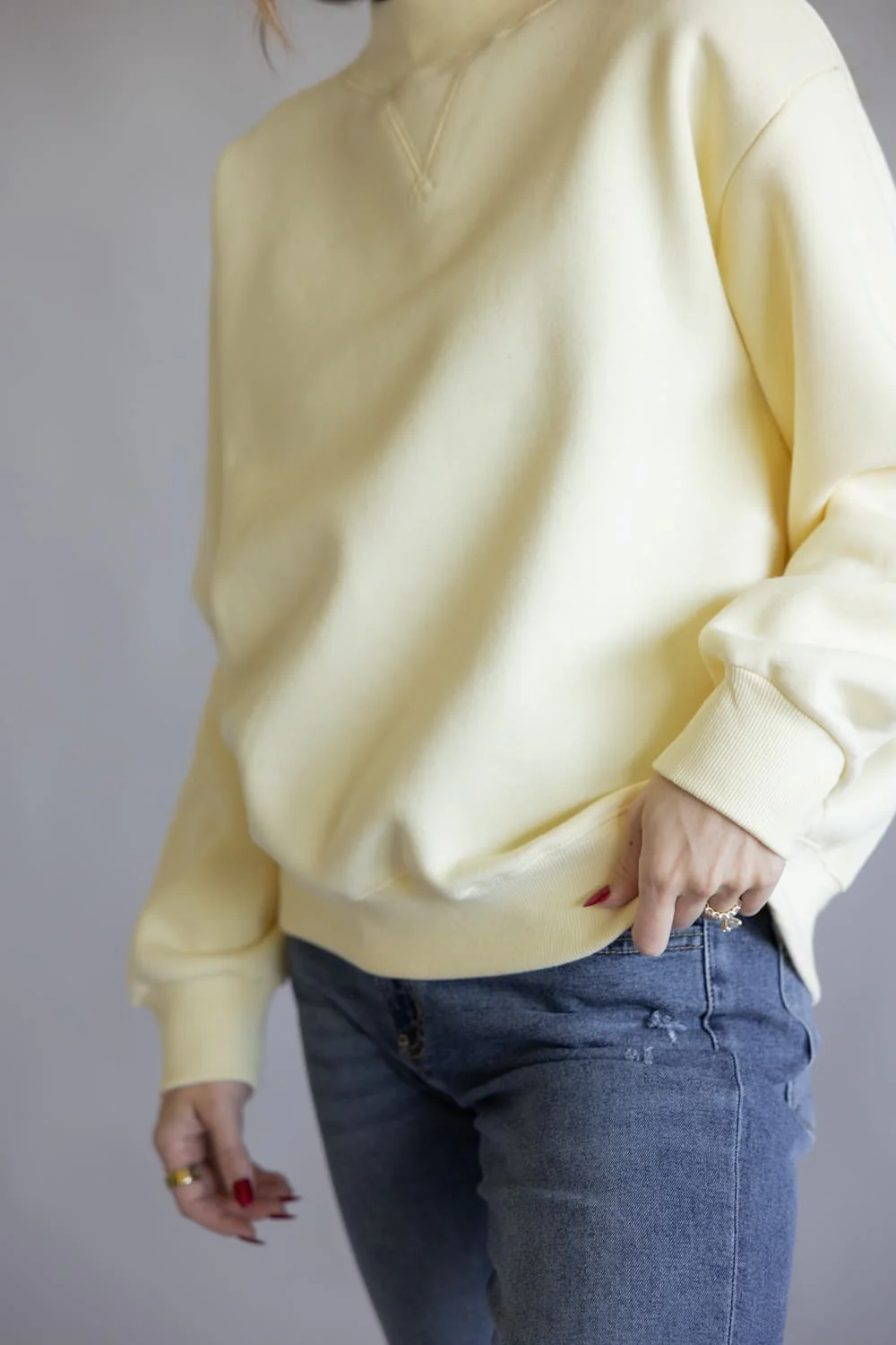 Things Between Mock Neck Fleece Pullover for Women in Butter Yellow | TBT14112-G-BTR - Image 4