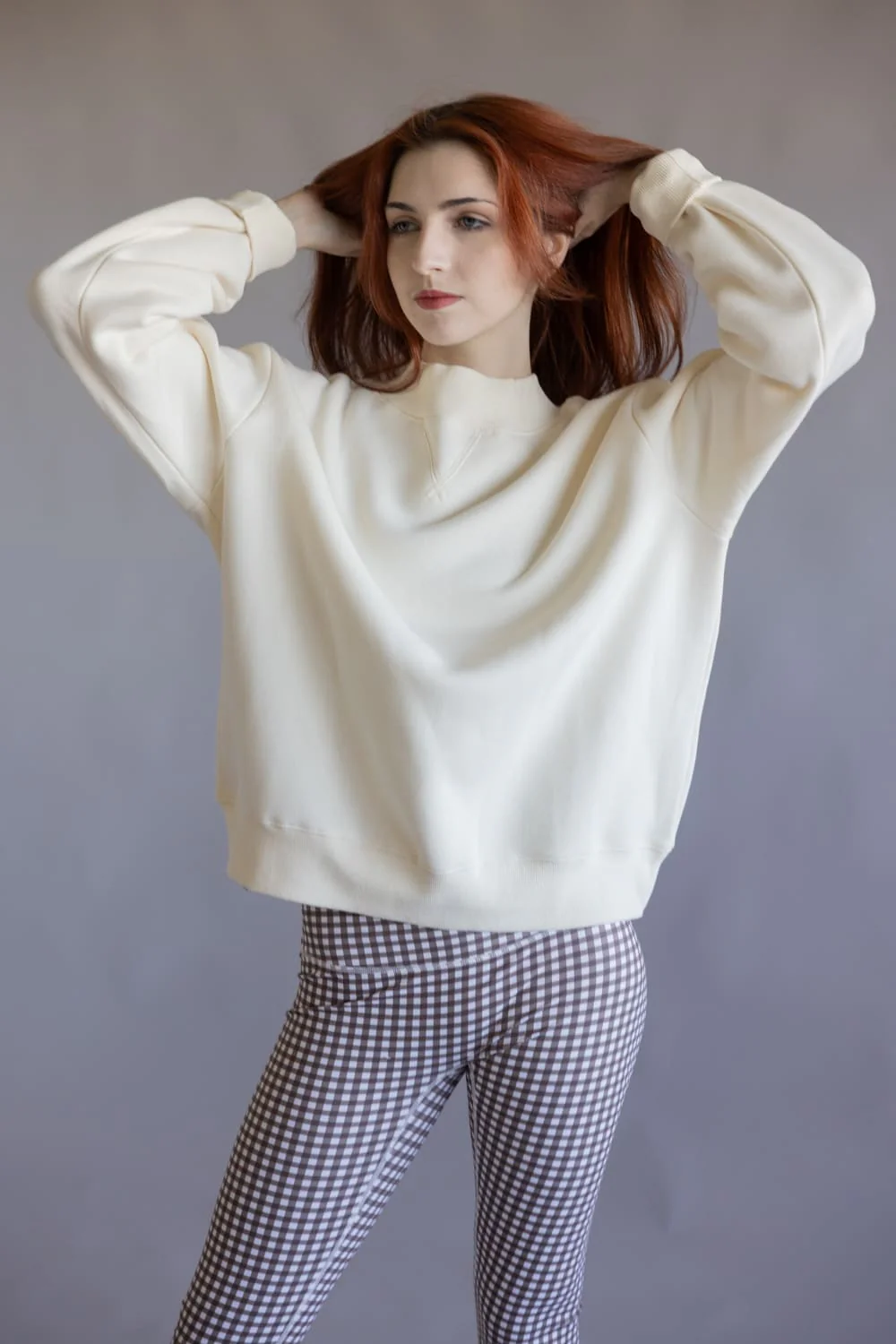 Things Between Mock Neck Pullover for Women in Cream | TBT14112-G-CRM - Image 2