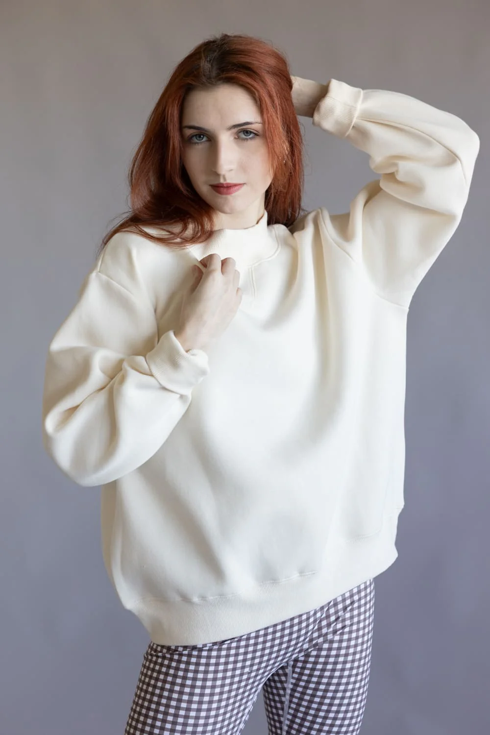 Things Between Mock Neck Pullover for Women in Cream | TBT14112-G-CRM - Image 3