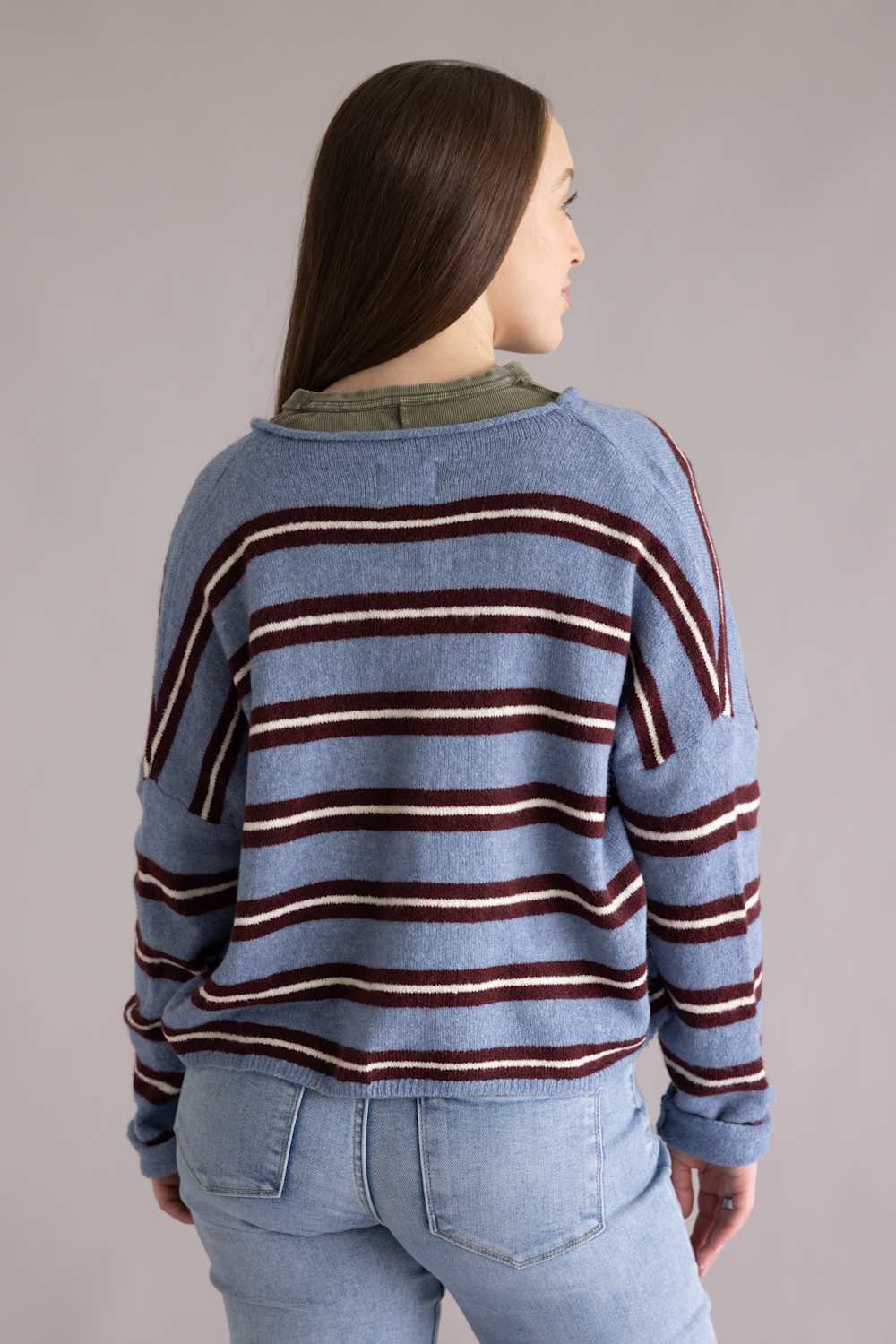 Things Between Varsity Striped Piper Cardigan for Women in Blue | TBW14574-BLU - Image 2
