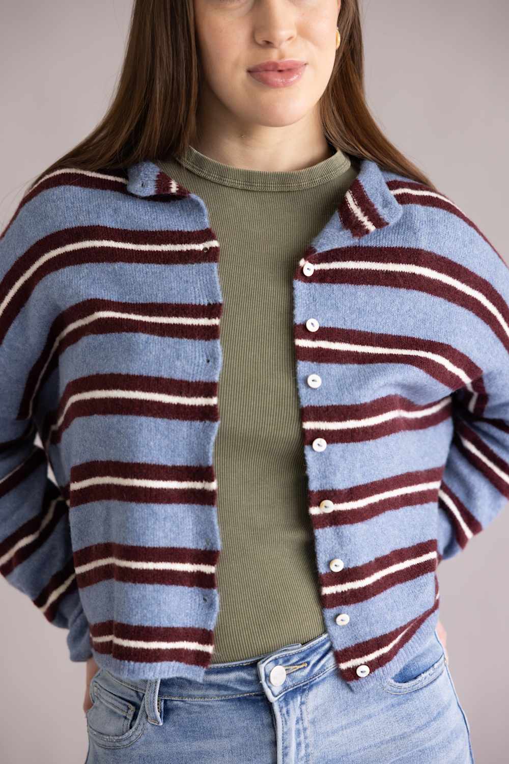 Things Between Varsity Striped Piper Cardigan for Women in Blue | TBW14574-BLU - Image 4