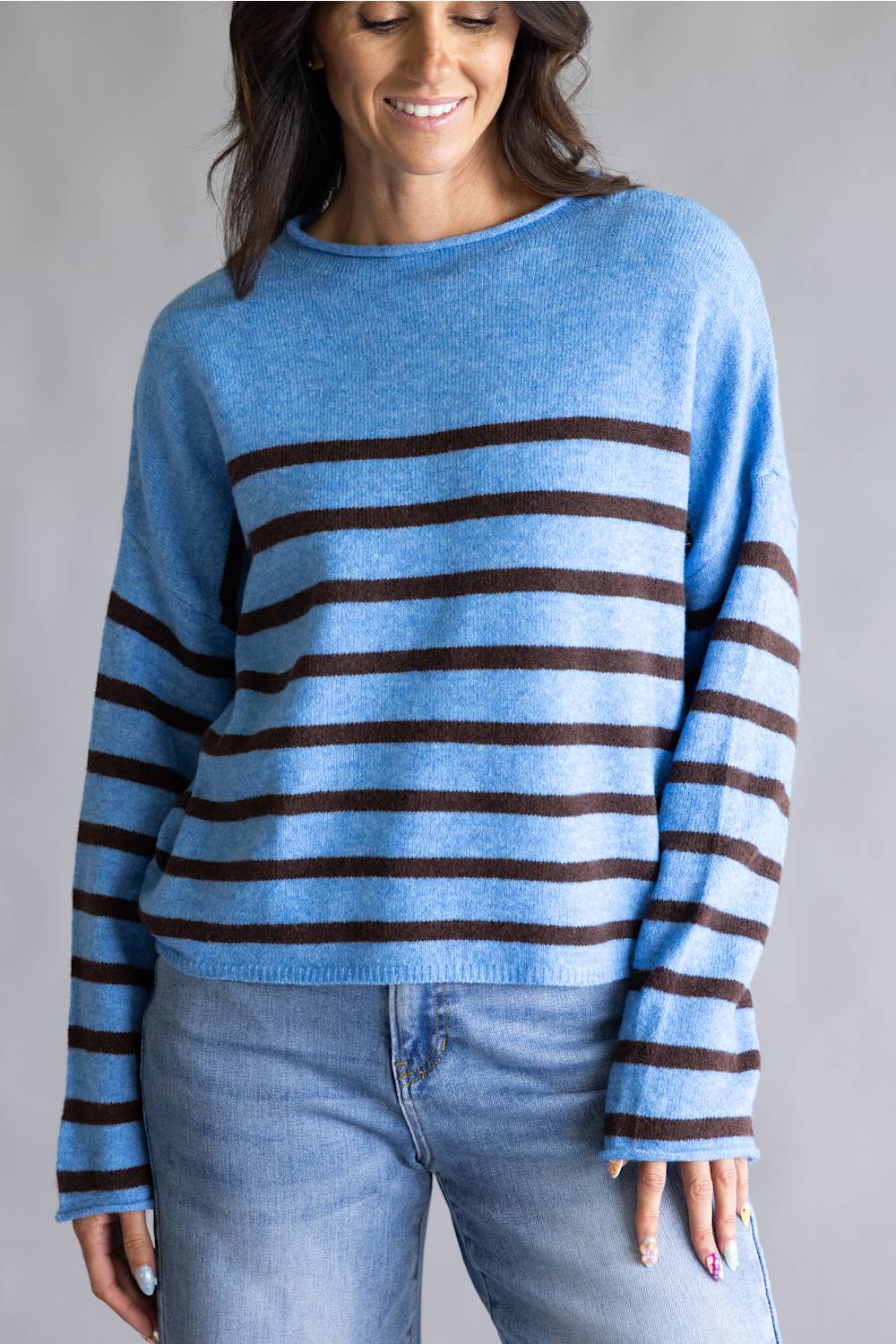 Things Between Striped Piper Pullover for Women in Blue | TBW14665-G-BLU - Image 2