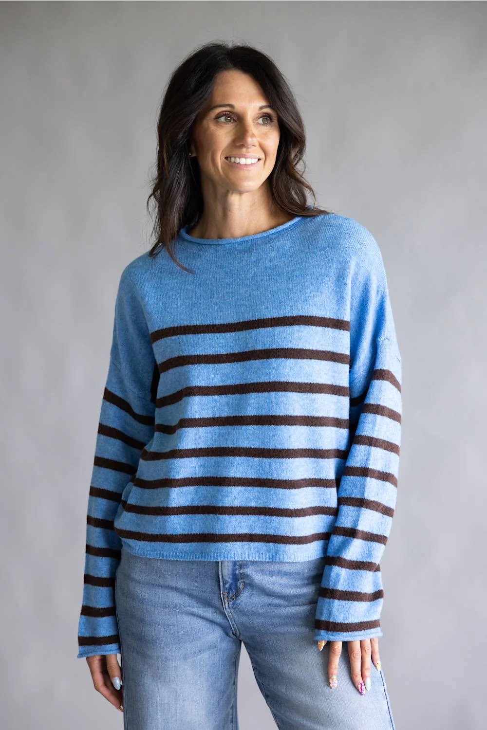 Things Between Striped Piper Pullover for Women in Blue | TBW14665-G-BLU - Image 4