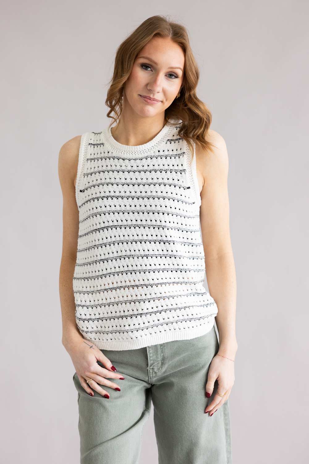 Thread & Supply Audre Tank Top for Women in Ivory Black | T3648SWTS-IVORYBLACK