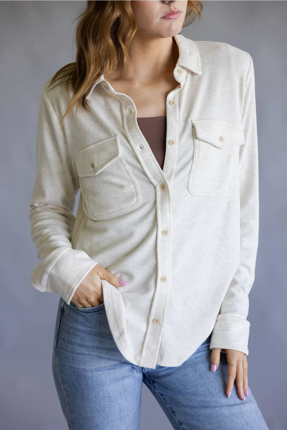 Thread & Supply Cassian Soft Luxe Button Up Shirt in Heather Oatmeal | T4444PVTS-HEATHEROATMEAL - Image 2