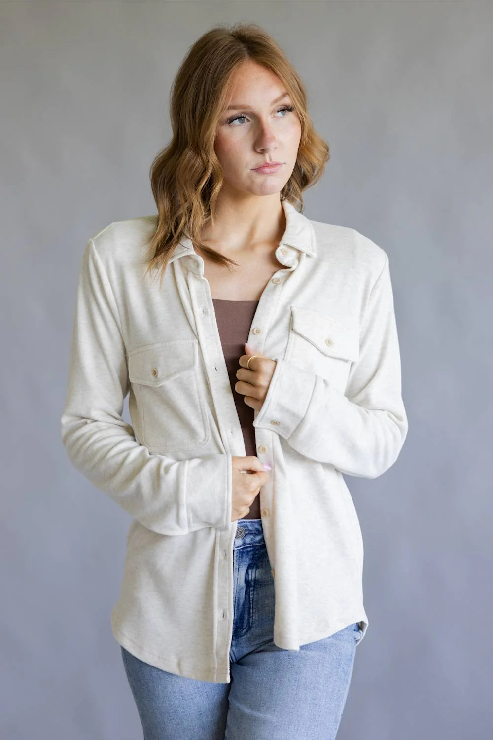 Thread & Supply Cassian Soft Luxe Button Up Shirt in Heather Oatmeal | T4444PVTS-HEATHEROATMEAL - Image 4