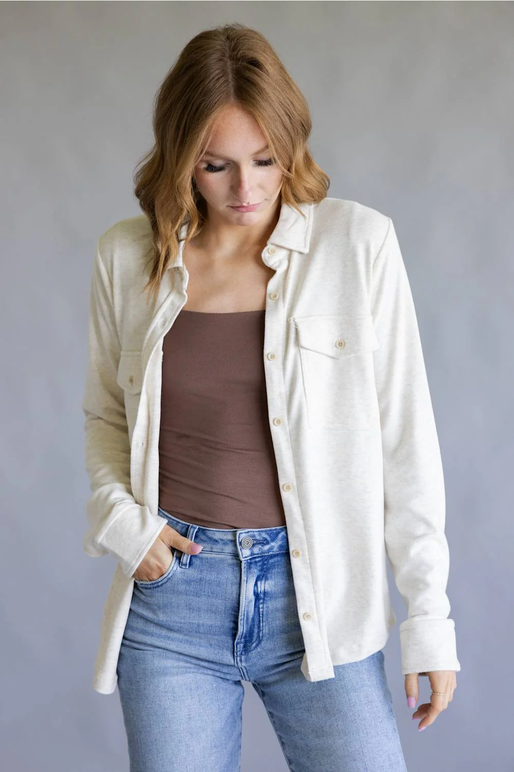 Thread & Supply Cassian Soft Luxe Button Up Shirt in Heather Oatmeal | T4444PVTS-HEATHEROATMEAL - Image 5
