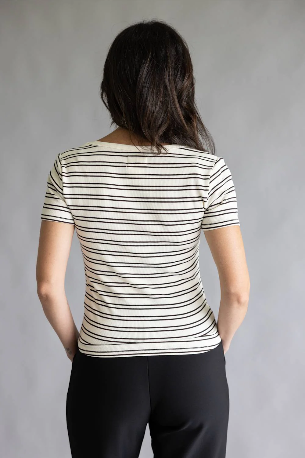 Thread & Supply Striped Katara T-Shirt for Women in Off White | T4296MSTS-OFFWHITECOFFEESTRIPE - Image 4