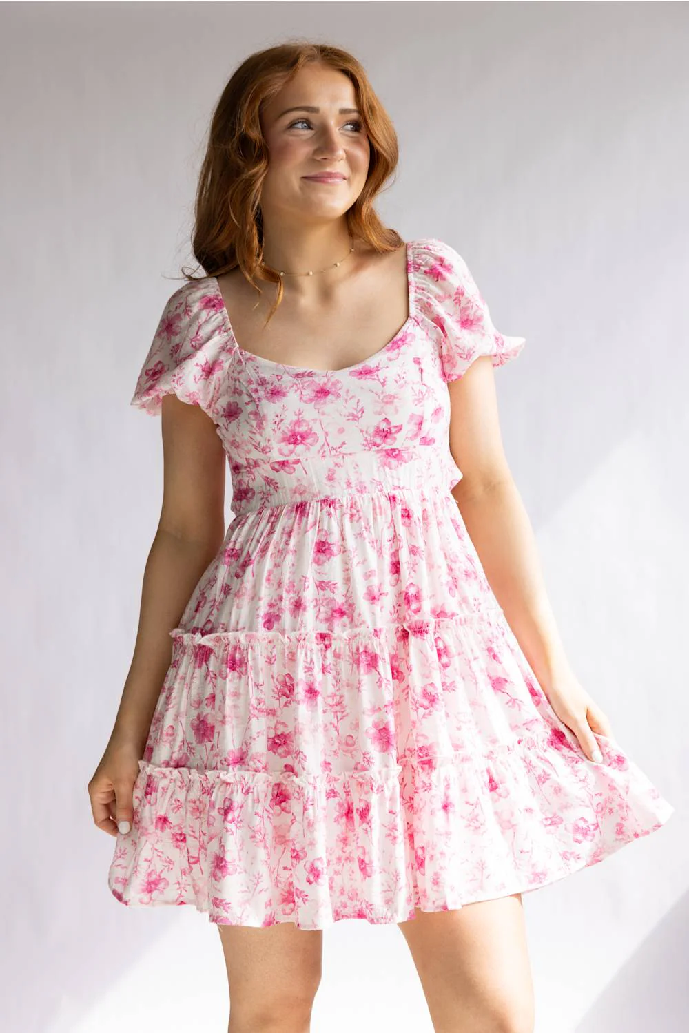 Tiered Floral Back Tie Dress for Women