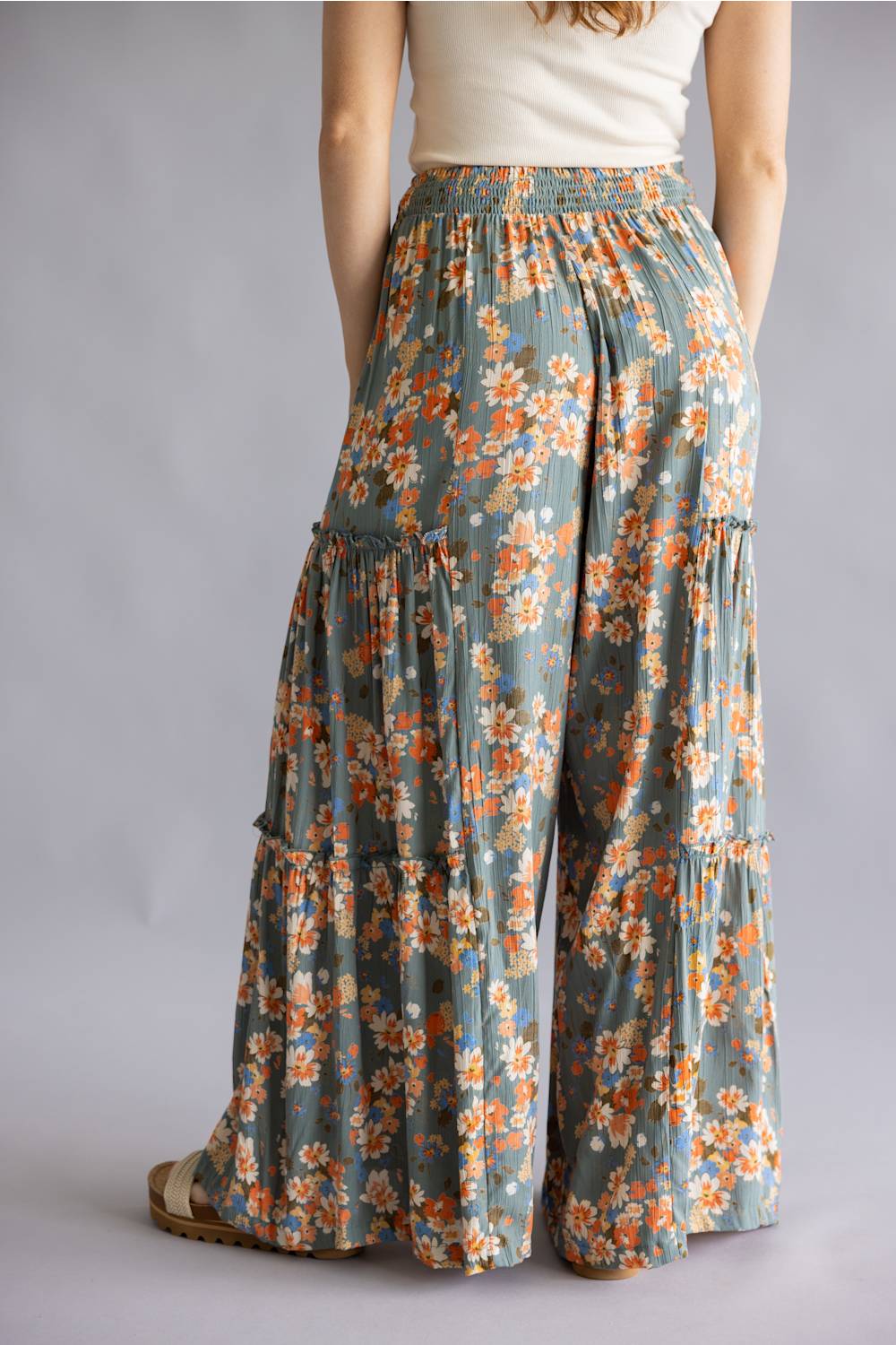 Tiered Floral Beach Pants for Women in Teal | 25T06-A854 - Image 4