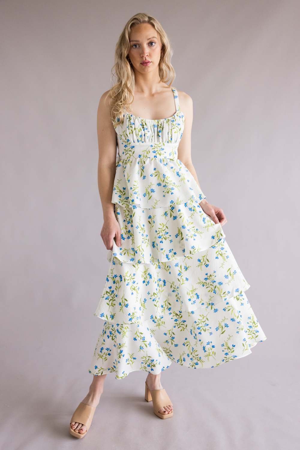 Tiered Tie Back Floral Maxi Dress for Women